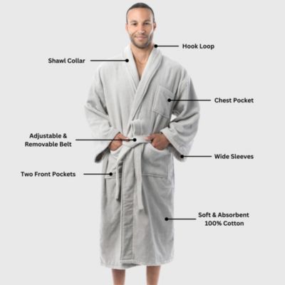 Pure Cotton Men Terry Cloth Bathrobe Super Absorbent Hotel Spa Robe
