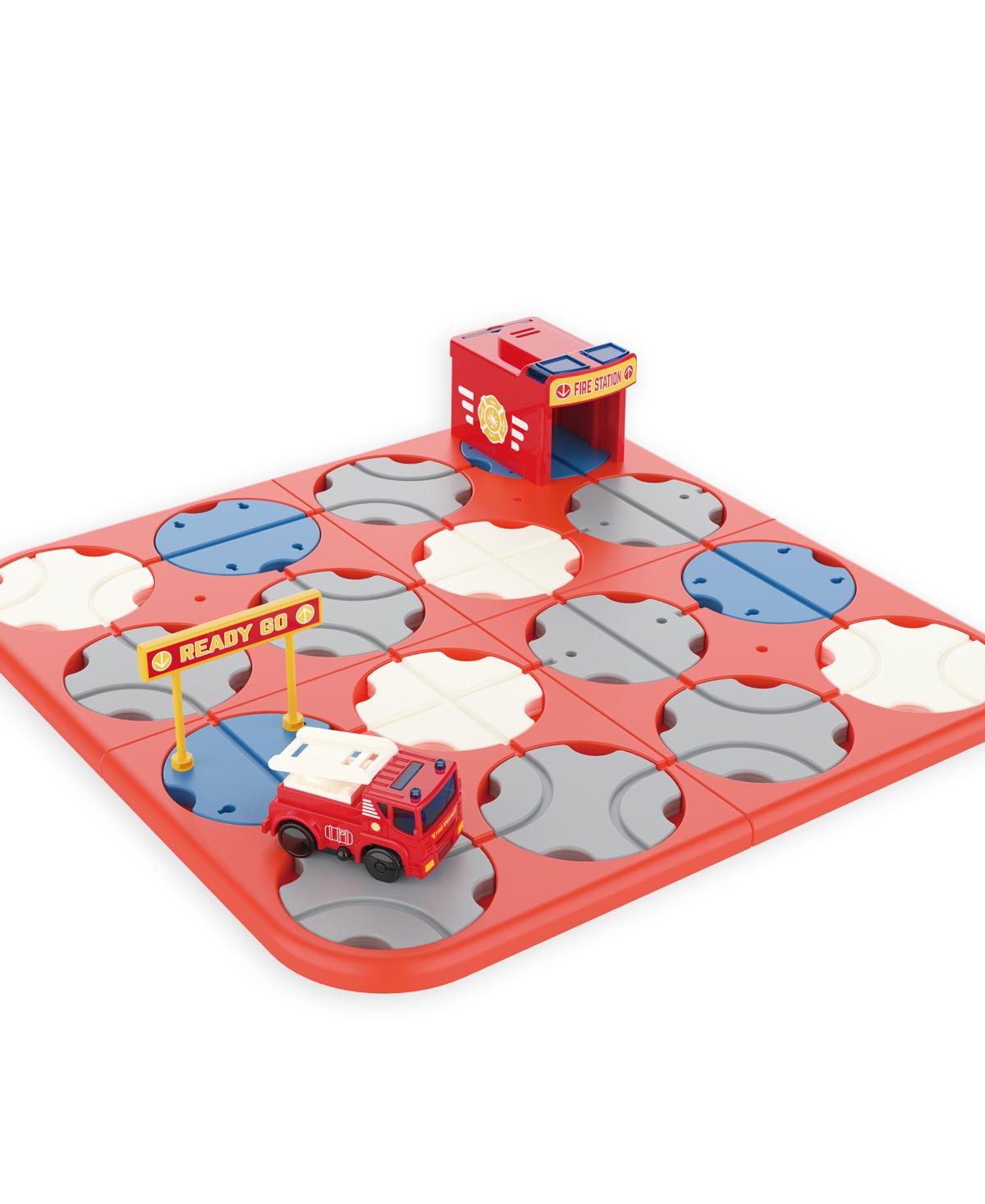 Flipo Kids' A-maze Tracks Diy Track Maze Set With Battery Powered Fire Truck, 34 Piece Set In Red