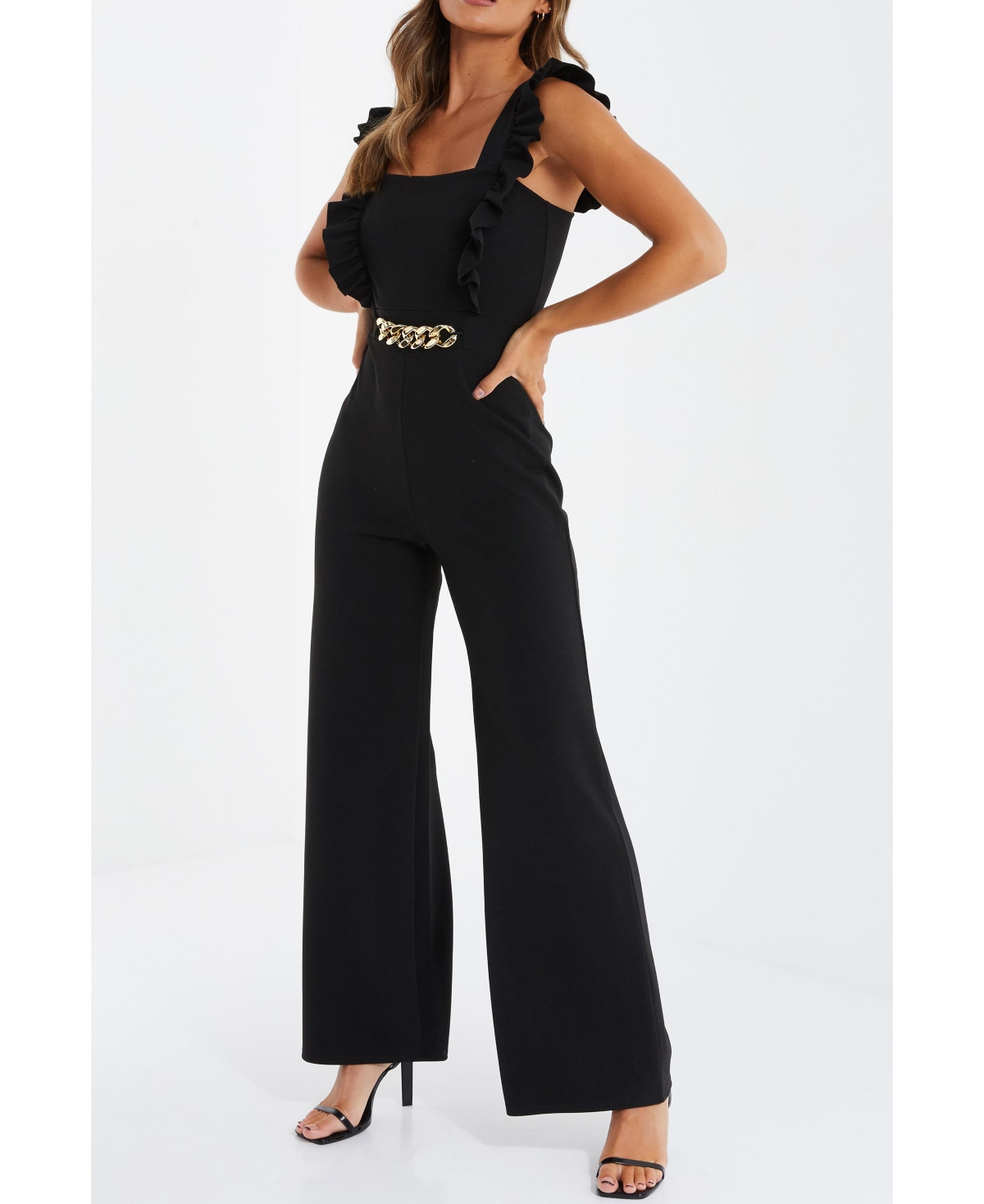 Quiz Women's Scuba Crepe Chain Front Frill Jumpsuit