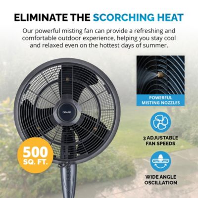 Outdoor Misting Fan and Pedestal Fan in Black, Cools 500 sq. ft. with 3 Fan Speeds and Wide-Angle Oscillation