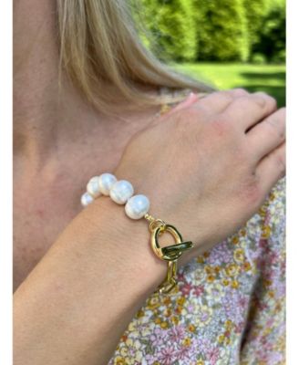 Natural Pearl Bead and Chain Toggle Bracelet