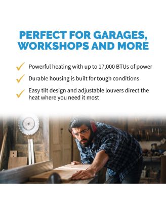 Hardwired Electric Garage Heater, Ceiling Mounted with Adjustable Louvers and Tilt Head, Heats up to 500 sq. ft. of Space