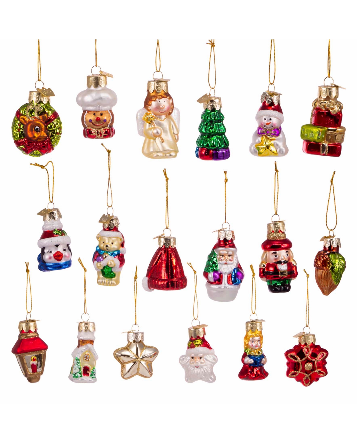 Kurt Adler 2-2.5" Mini Christmas Shape Glass Ornaments, 18 Piece Set