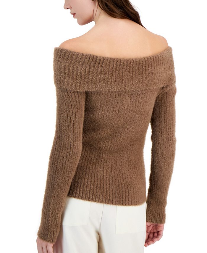 Cherry Eyelash Knit Off Shoulder Long Sleeve Sweater