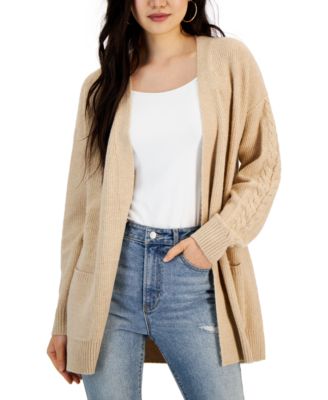 Hooked Up by IOT - Juniors' Cable-Detail Waffle-Knit Open Cardigan
