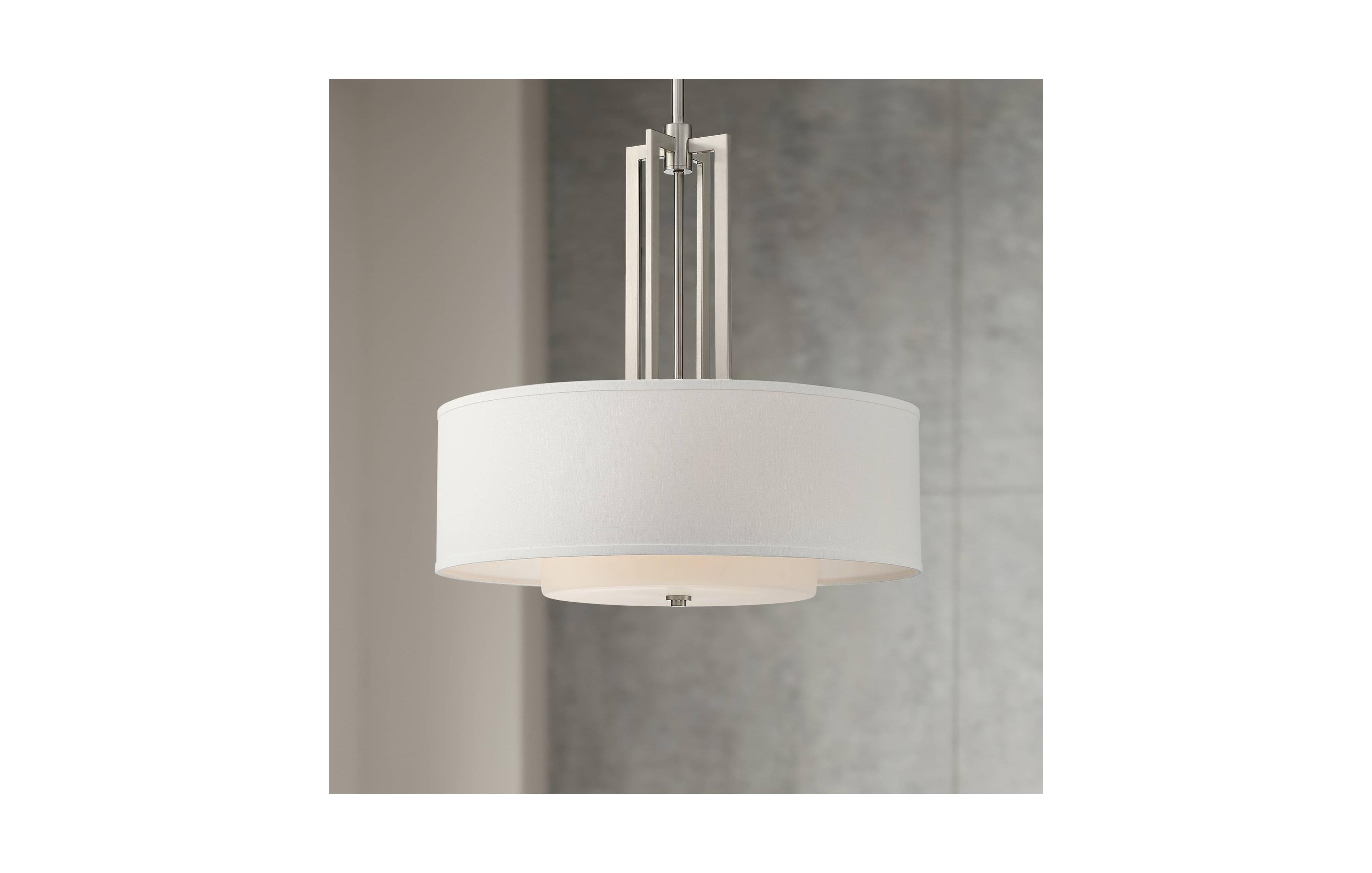 Adriana Brushed Nickel Finish Pendant Light 24" Wide Modern Glass Off White Linen Drum Shade 4-Light Fixture for Dining Room House Bedroom Kitche