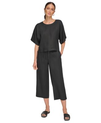 Linen Drop Shoulder Short Sleeve Top