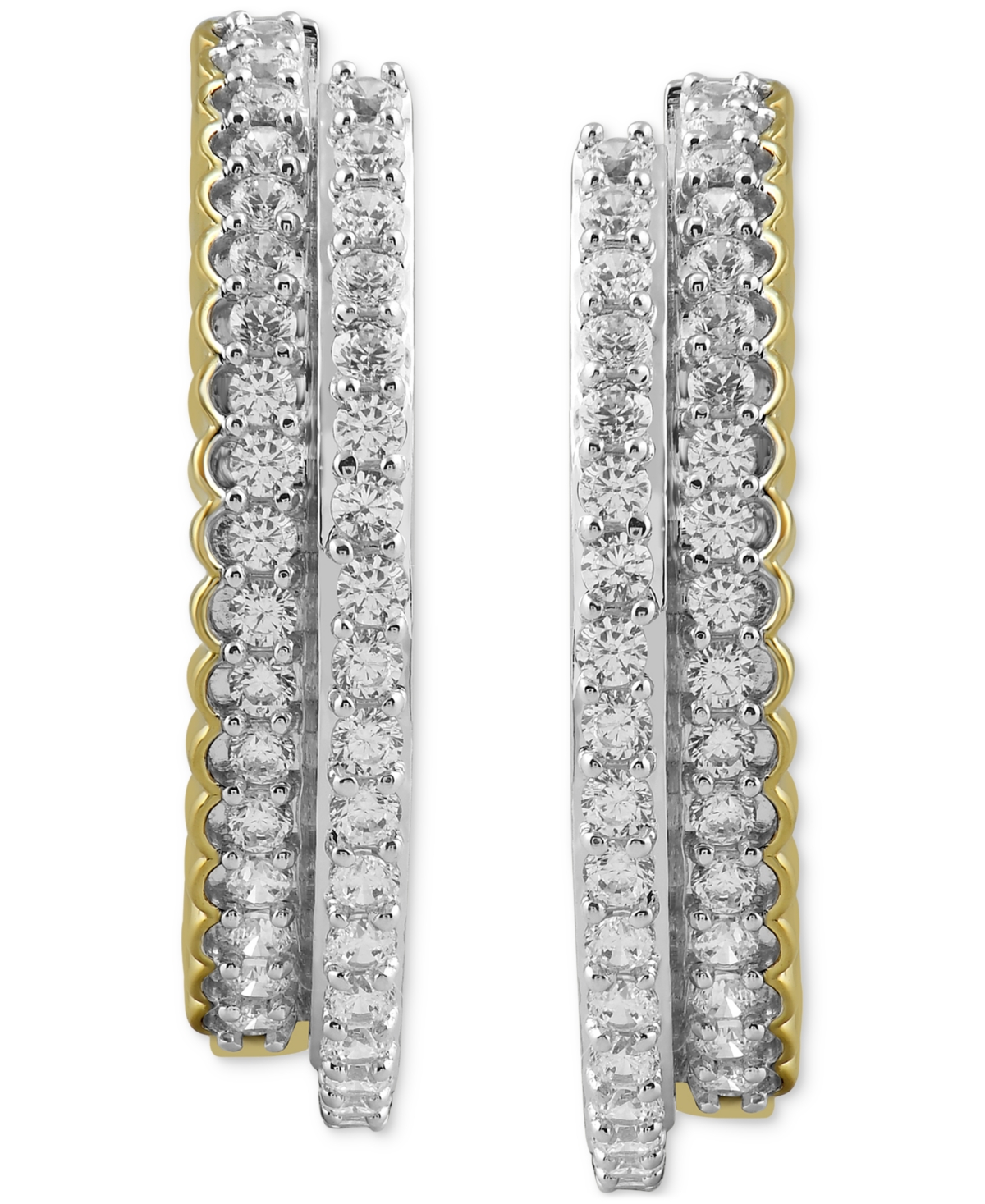 Shop Macy's Diamond Double Row Small Hoop Earrings (1 Ct. T.w.) In 10k Gold, 0.86" In K Yellow Gold