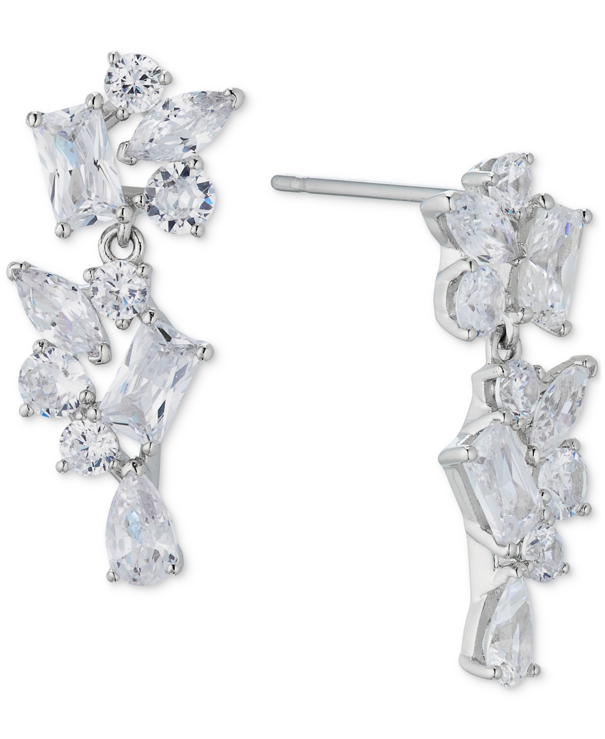 Silver-Tone Crystal Cluster Drop Earrings - Gold
