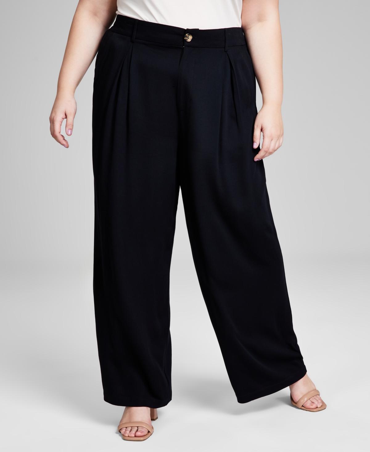 Trendy Plus Size Easy Wide-Leg Trousers - Black