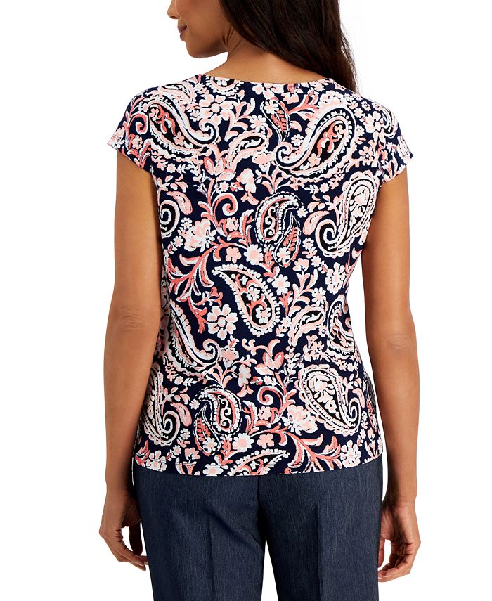 Kasper Petite Paisley Cowlneck CapSleeve Knit Top Macy's