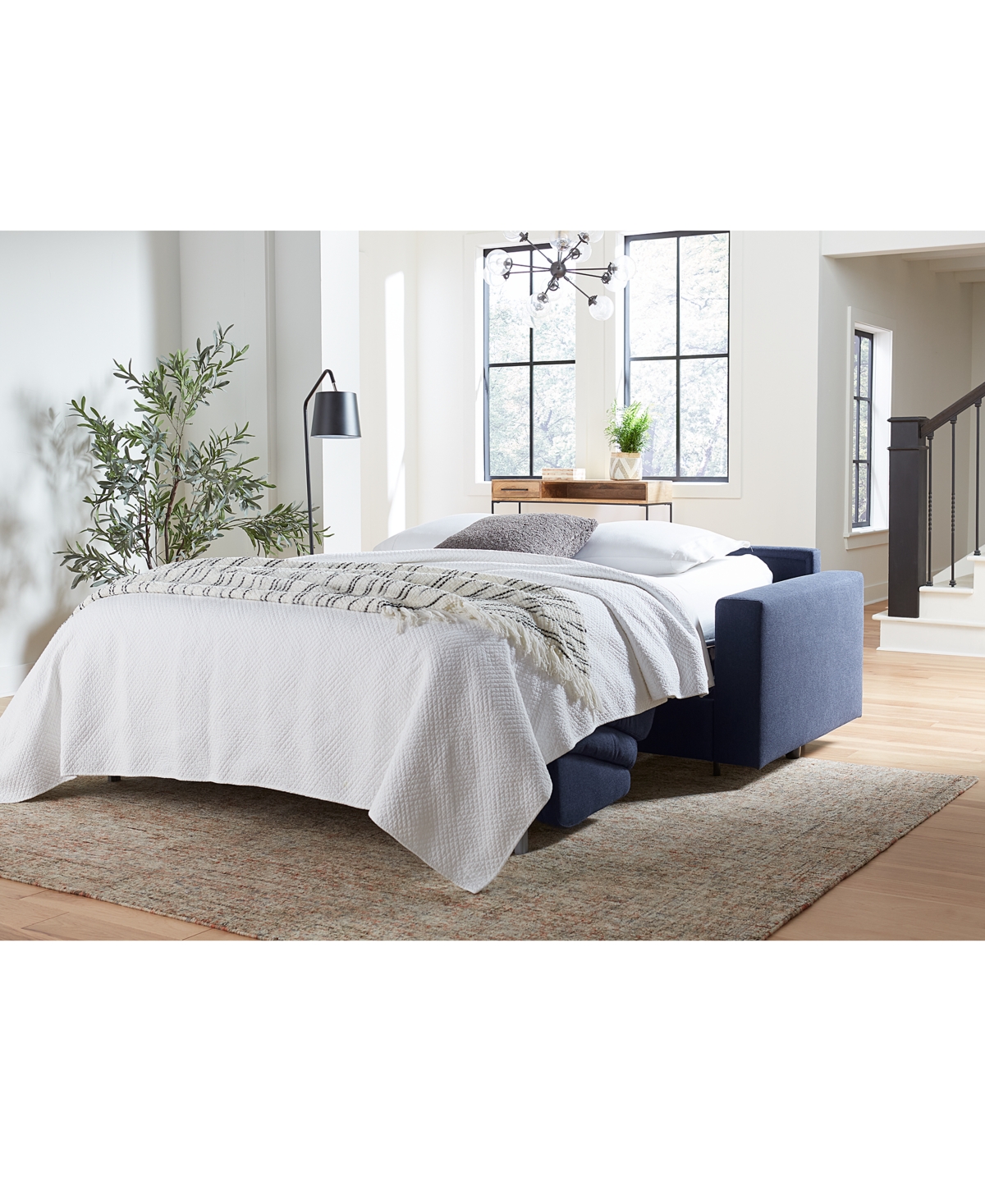 Shop Macy's Giorgio 83" Queen Fabric Stearns & Foster Sleeper Sofa, Created For  In Deep Blue