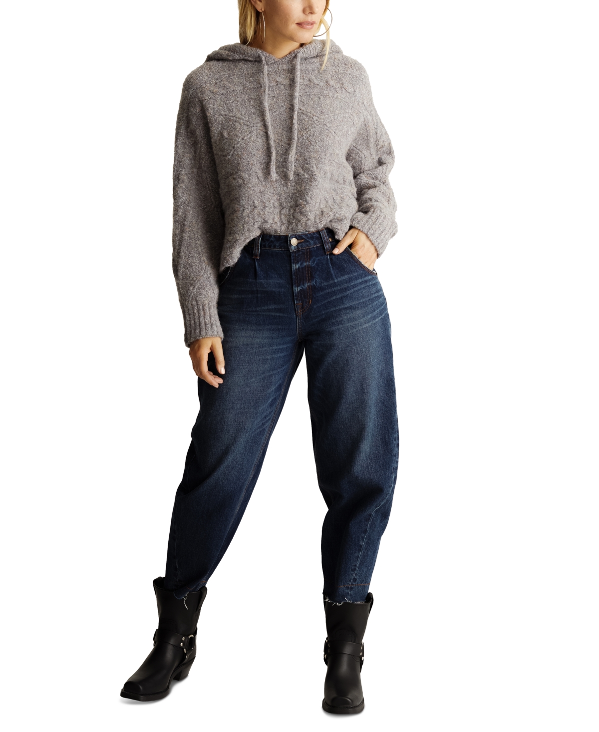 Frye Women's Mixed-cable-knit Hooded Dolman-sleeve Sweater In Rose Beige Melange