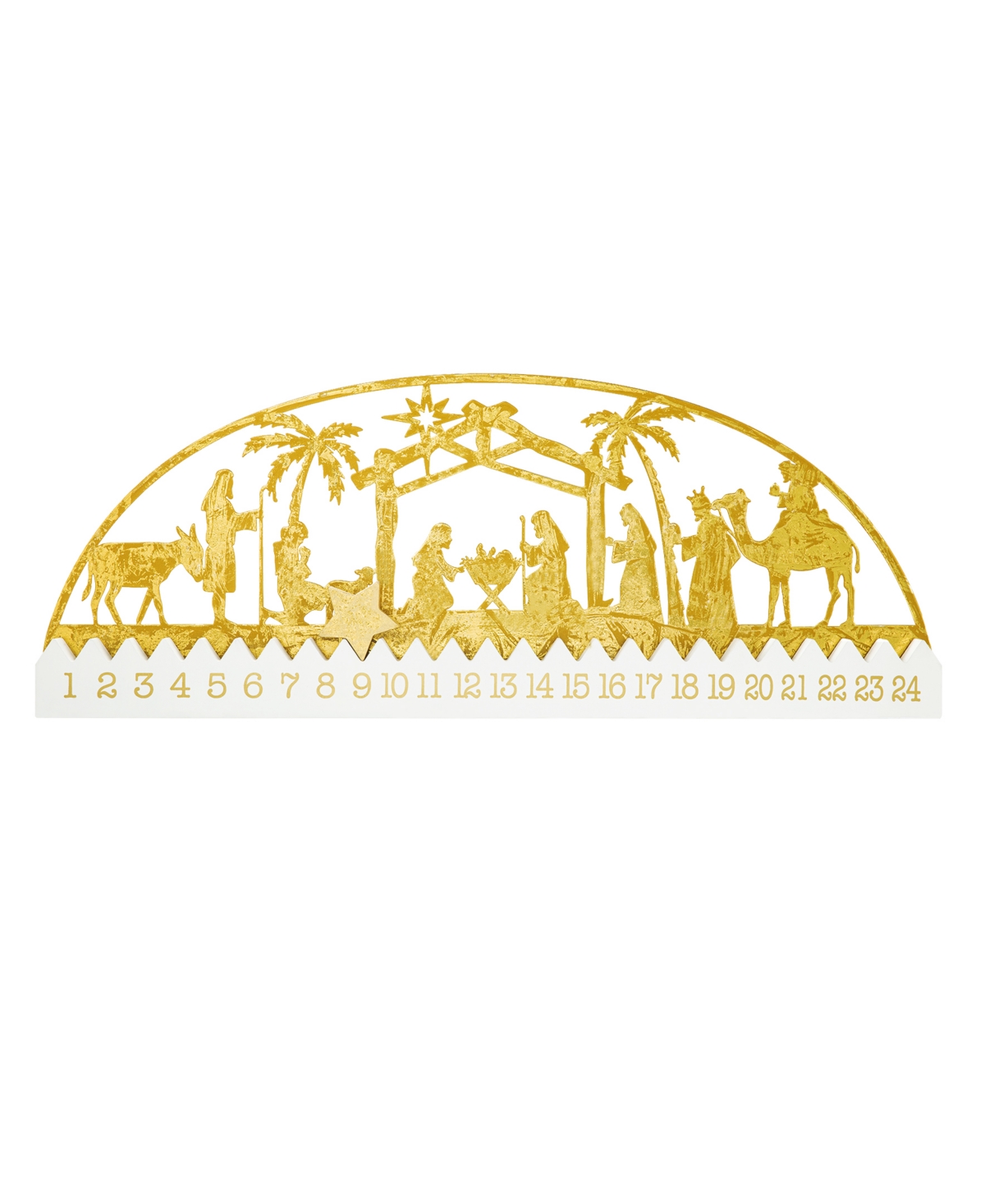 Shop Glitzhome 23.5" L Wooden Metal Foil Nativity Countdown Calendar Decor In Gold