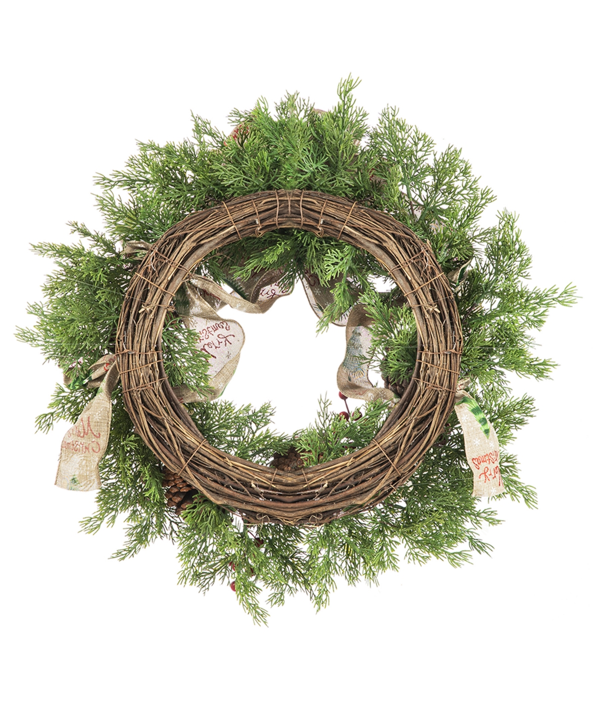 Shop Glitzhome 24" D Cypress Leaves Pinecone With Bowknot Ribbon Wreath In Multi