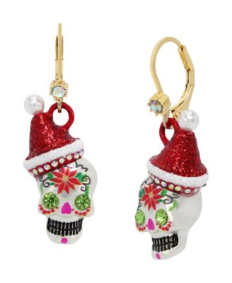 Betsey Johnson Faux Stone Santa Skull Drop Earrings - Macy's