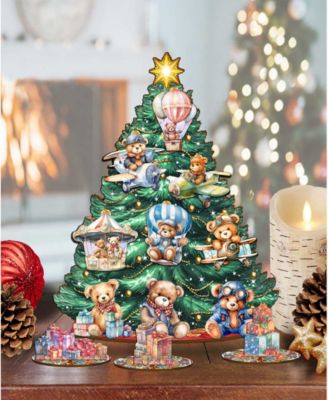 Teddy Bears Themed Wooden Christmas Tree with Ornaments Set of 13 G. DeBrekht