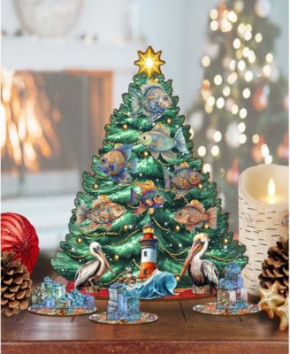 Coastal Themed Wooden Christmas Tree with Ornaments Set of 13 G. DeBrekht
