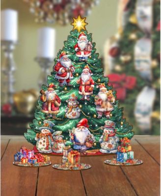 Santa Clause Themed Wooden Christmas Tree with Ornaments Set of 13 G. DeBrekht