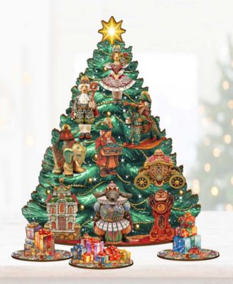 Nutcracker Mascarade Themed Wooden Christmas Tree with Ornaments Set of 13 G. DeBrekht