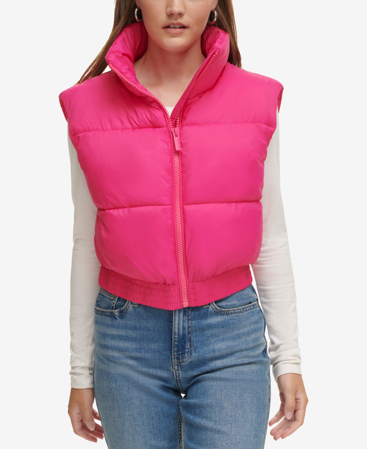 Calvin Klein Jeans Est.1978 Women's Extended-shoulder Cropped Puffer Vest In Electric Pink