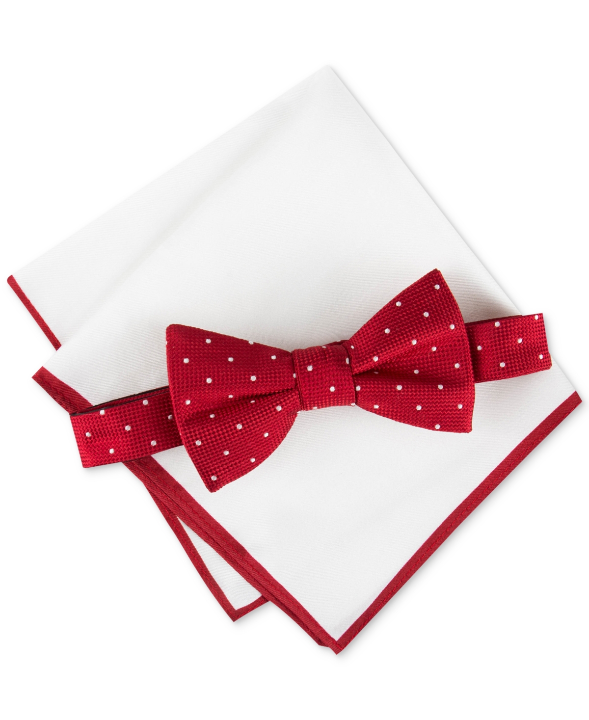 Tommy Hilfiger Men's Metcalf Dot Bow Tie & Tipped Pocket Square Set In Red