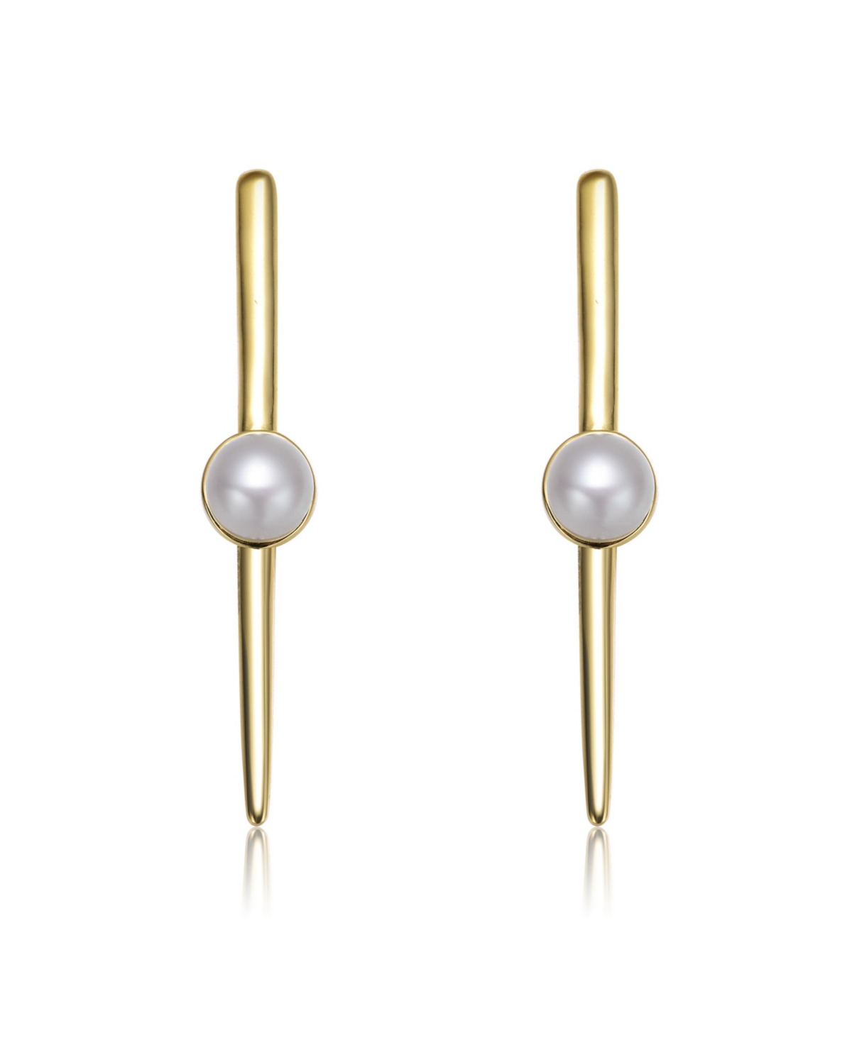 Genevive Sterling Silver 14KPlated with Genuine Freshwater Pearl and Bar Drop Earrings - Gold