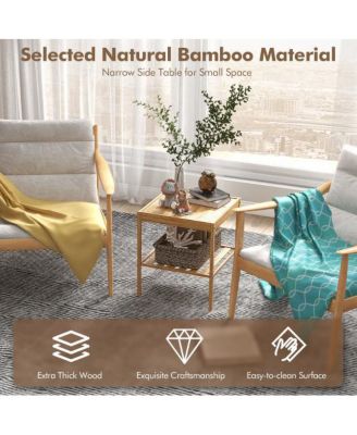 2 Pieces 2 Tiers Bamboo Nightstand for Living Room Bedroom-Natural