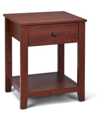End Side Table Nightstand with Drawer and Storage Shelf for Compact Spaces-Brown