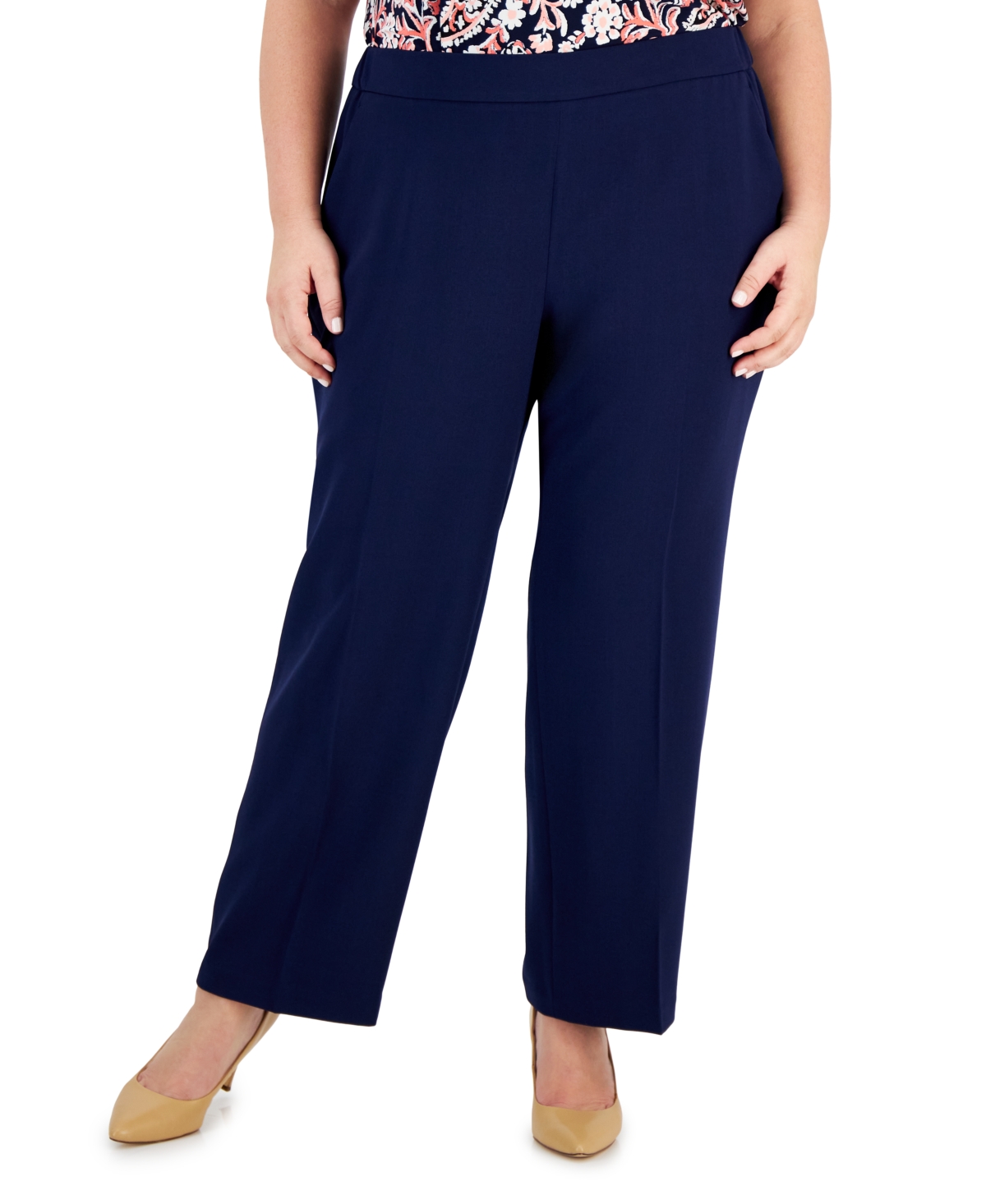 Kasper Plus Size Pull-on Stretch Crepe Pants In  Navy