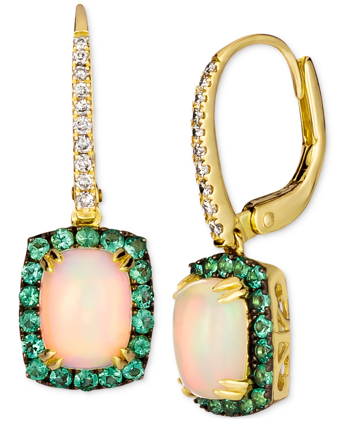 Neopolitan Opal (1-1/2 ct. t.w.), Costa Smeralda Emeralds (3/8 ct. t.w.) & Nude Diamonds (1/8 ct. t.w.) Leverback Drop Earrings in 14k Gold -