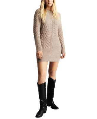 Frye - Women's Patchwork-Stitch Long-Sleeve Mini Sweater Dress