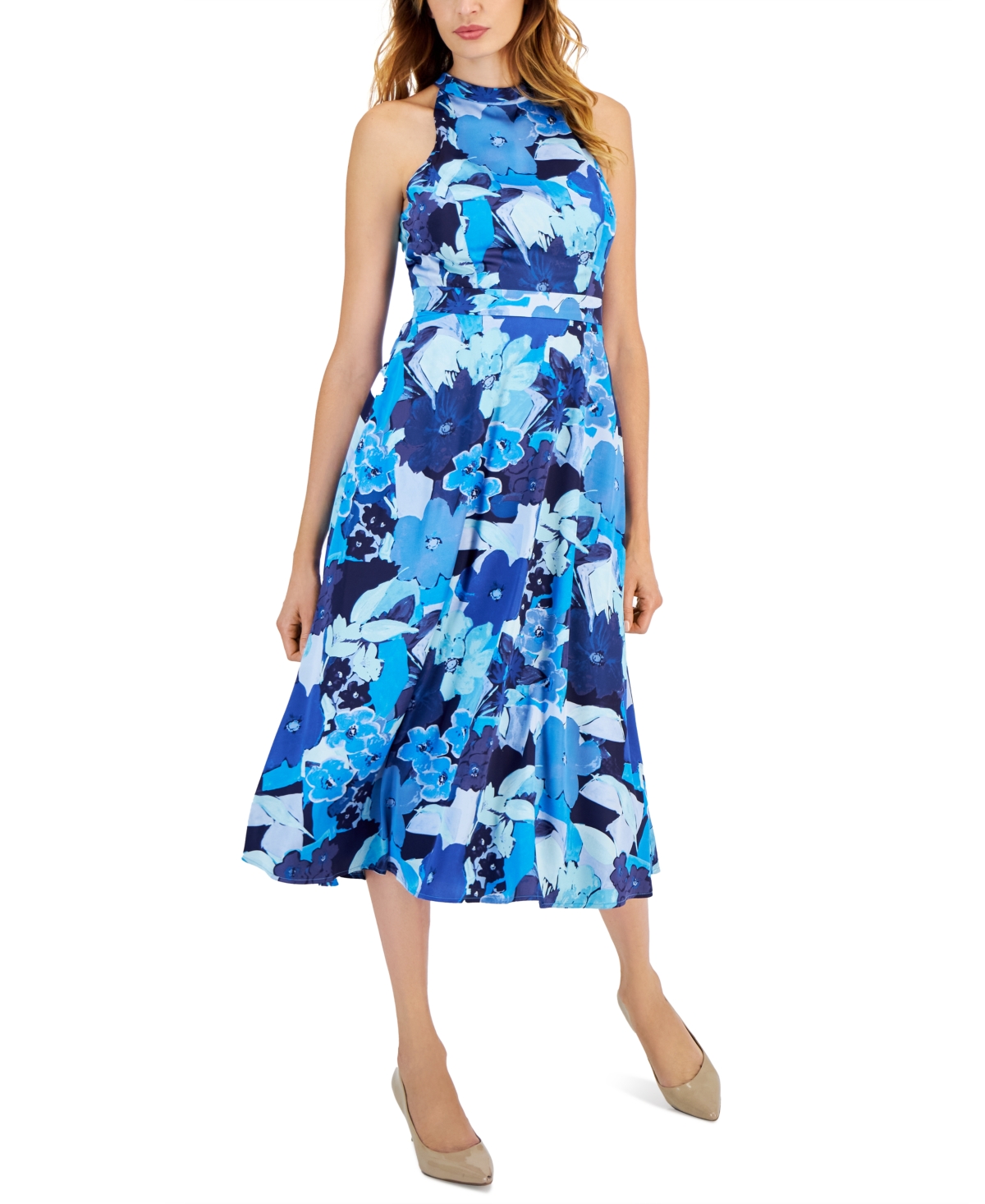 Petite Printed Sleeveless Midi Dress - Blue Multi