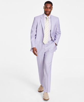 Nautica - Men's Modern-Fit Bi-Stretch Purple Check Suit