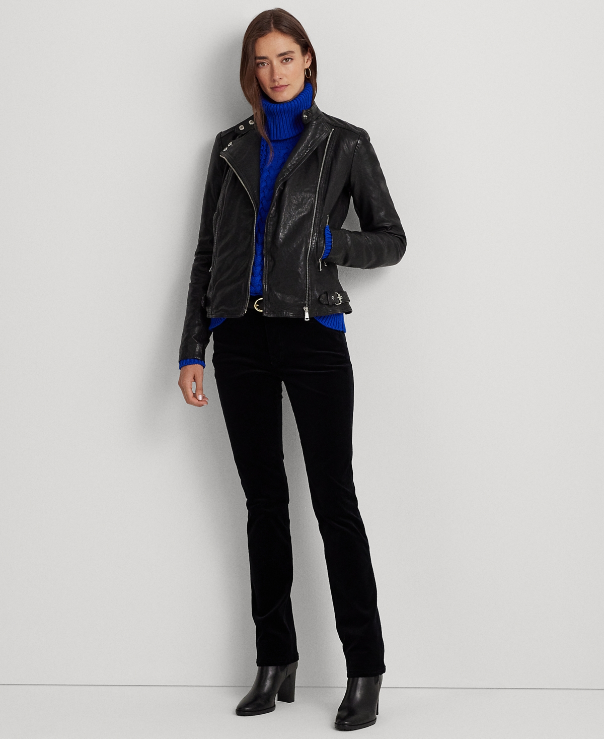 Ralph Lauren Women's Tumbled Leather Moto Jacket In Polo Black