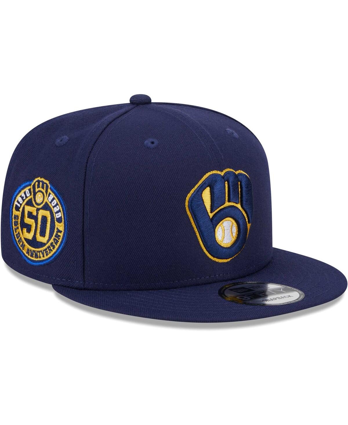 New Era Men's  Navy Milwaukee Brewers 50th Anniversary Side Patch 9fifty Snapback Hat In Navy