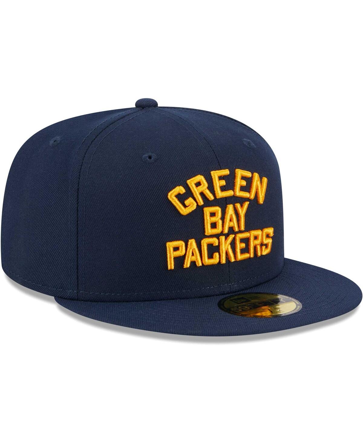 Shop New Era Men's  Navy Green Bay Packers Throwback Main 59fifty Fitted Hat
