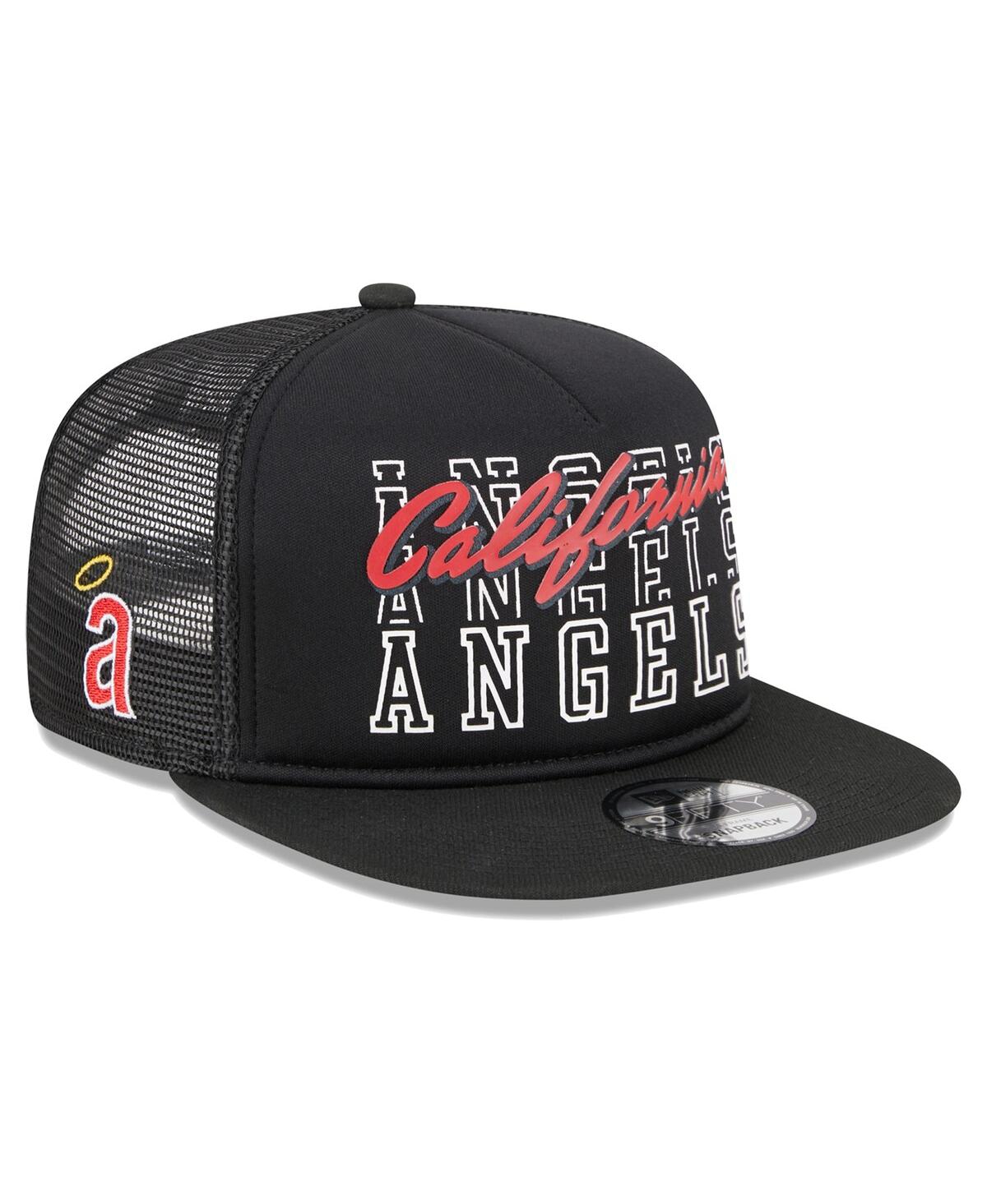 New Era Men's  Black California Angels Cooperstown Collection Street Team A-frame Trucker 9fifty Snap