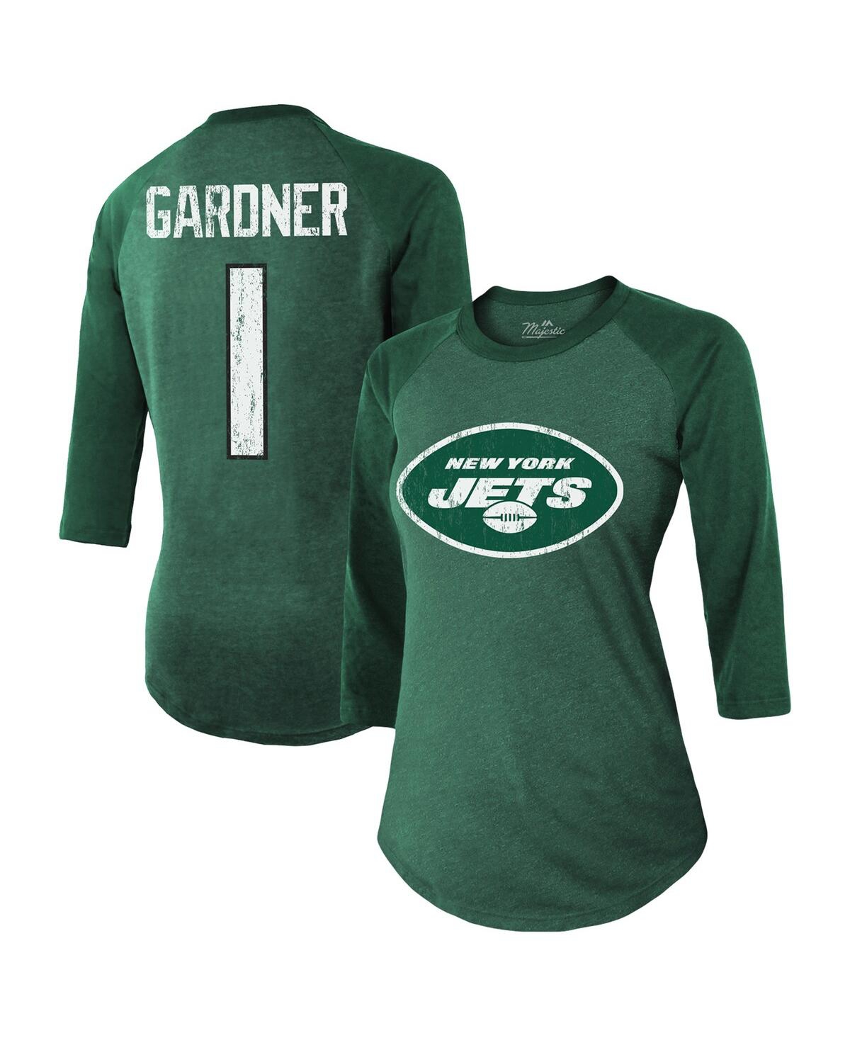 Women's Majestic Threads Ahmad Sauce Gardner Green New York Jets Player Name and Number Tri-Blend Raglan 3/4-Sleeve T-shirt - Green