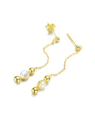 Sterling Silver 14K Gold Plated and 5.5MM Fresh Water Pearls Dangling Earrings