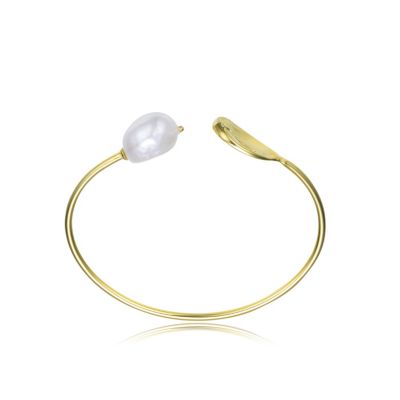 Classy Sterling Silver with 14K Gold Plating and Genuine Freshwater Pearl Cuff Bracelet