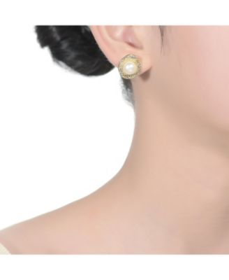 Sterling Silver 14K Gold Plated with Genuine Freshwater Pearl Hammered Stud Earrings