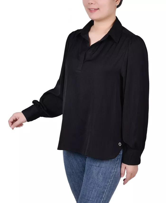 Women's Long Puff Sleeve Satin Blouse - thumbnail 7