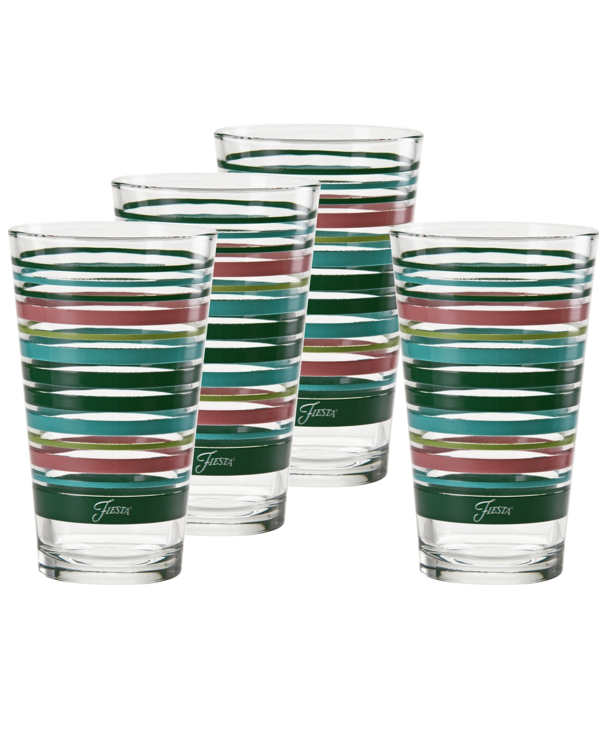 Fiesta Tropical Stripes 16-ounce Tapered Cooler Glass, Set Of 4 In Jade,turquoise,lemongrass And Peony