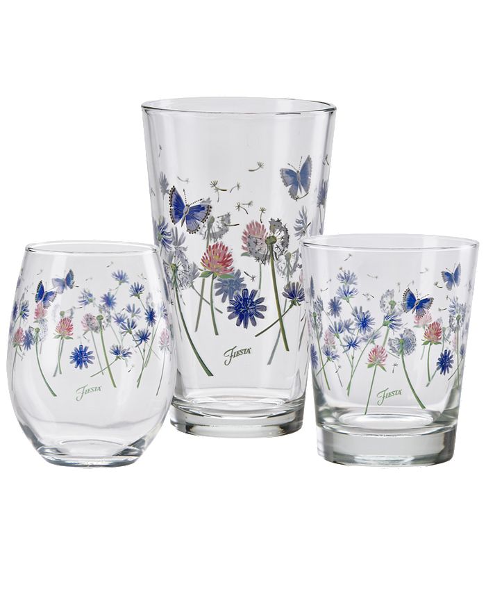 Fiesta Breezy Floral Stemless Wine Glasses, Set of 4 - Macy's