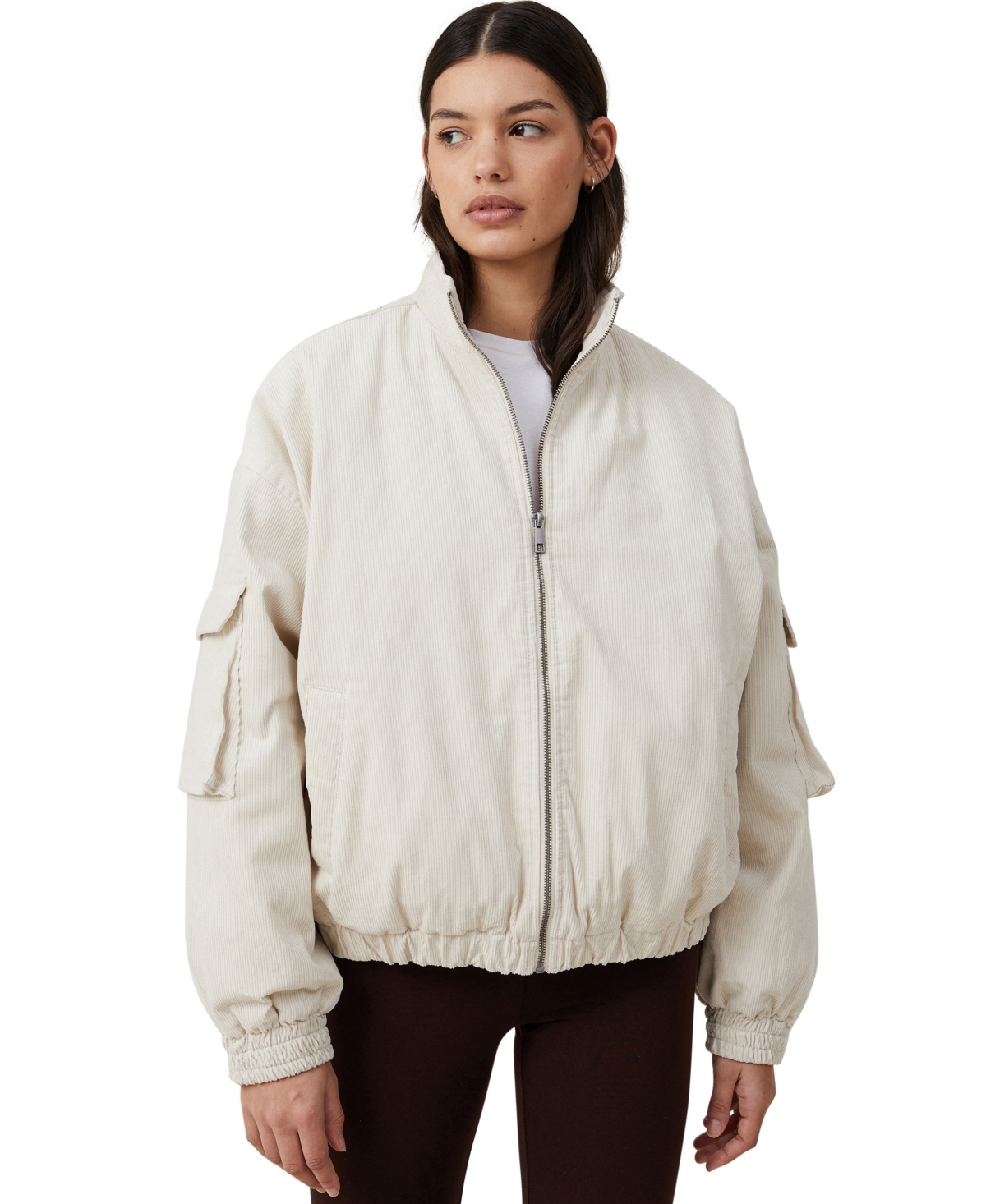 Cotton On Women's Faux Leather Bomber Jacket In Stone