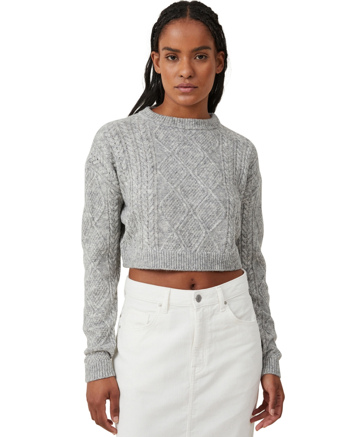 Cotton On Women's Cable Ultra Crop Pullover Top In Gray Shadow Marle