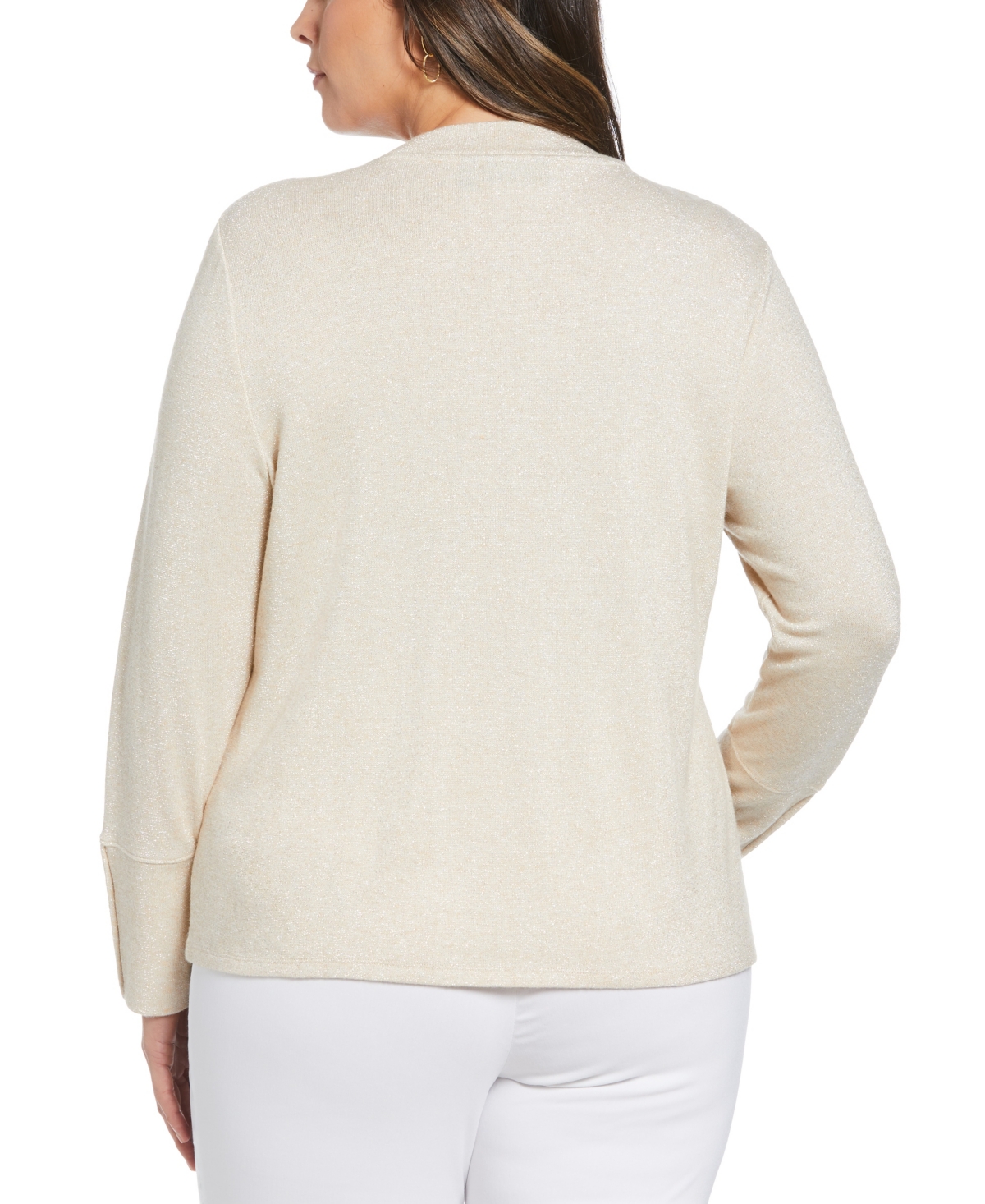 Ella Rafaella Plus Size Mock Neck Snap Cuff Long Sleeve Top