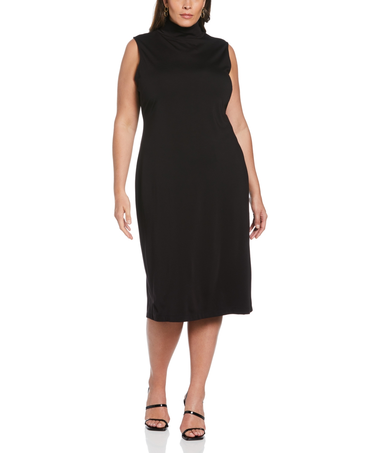 Plus Size Funnel Neck Sleeveless Dress - Black
