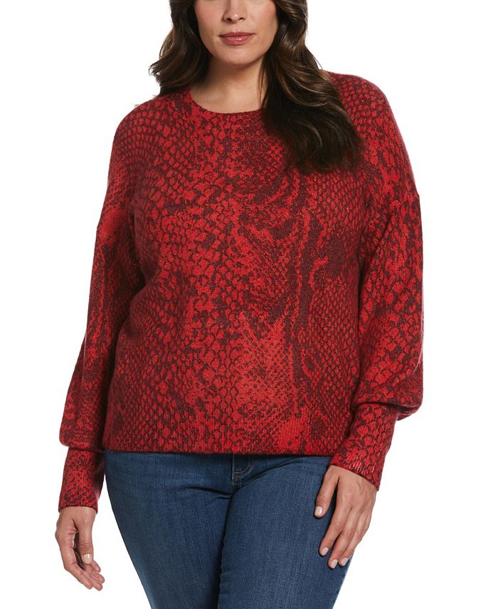 ELLA Rafaella Plus Size Slouchy Long Sleeve Printed Sweater - Macy's